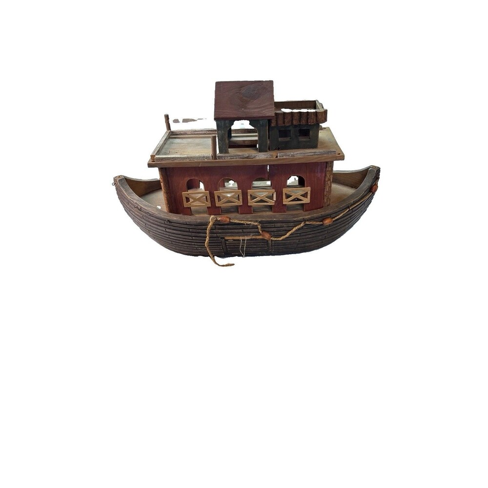 Vintage Large Wooden Noah's Ark Toy Boat 22" Rustic Handmade Nursery Decor Plays